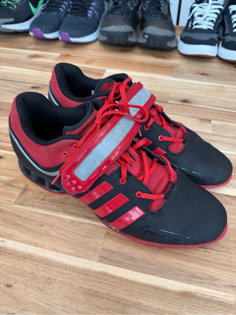 Men's Black & Red Adidas adipower 2.0 lifting shoes with Secure Strap